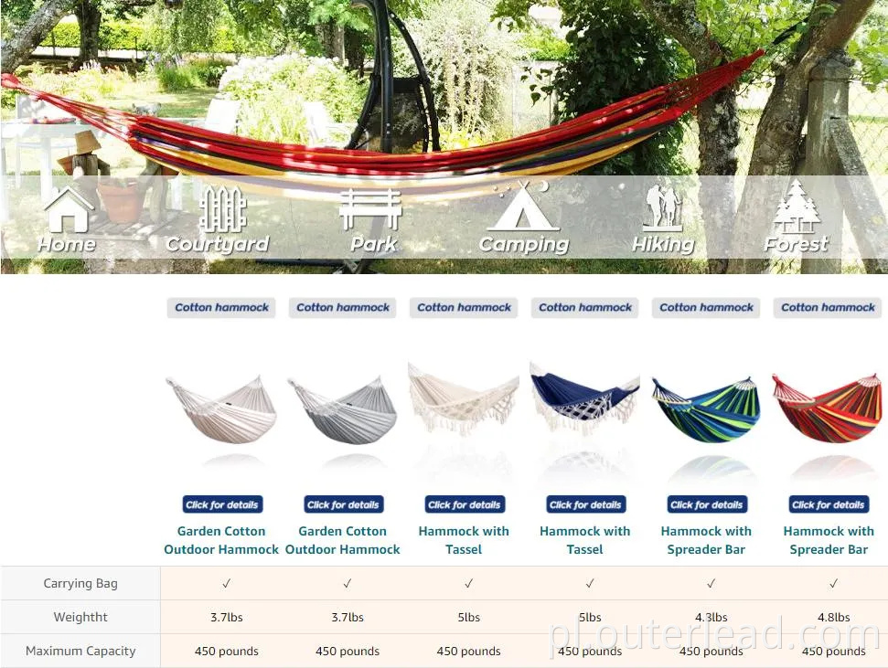 Krzesło hamak hamak krzesło gorąca sprzedaż przenośna bawełniana płótno na zewnątrz hamak huśtawkowy